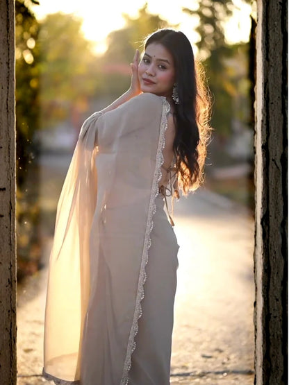 Ivory Muse Chiffon Saree