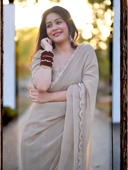 Ivory Muse Chiffon Saree