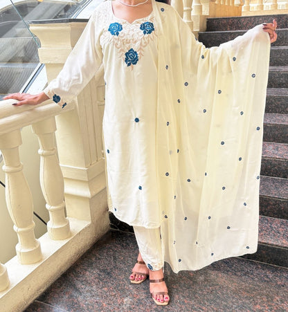 Featuring beautiful Heavy Suit Set which is beautifully decorated Embroidered. It is paired with matching pants with duppata with Embroidery.Complet Lining with Beautiful work in duppata