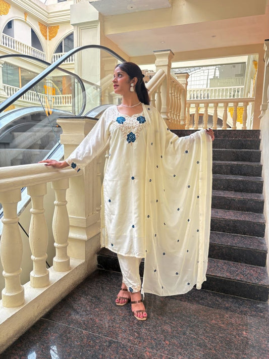 Featuring beautiful Heavy Suit Set which is beautifully decorated Embroidered. It is paired with matching pants with duppata with Embroidery.Complet Lining with Beautiful work in duppata