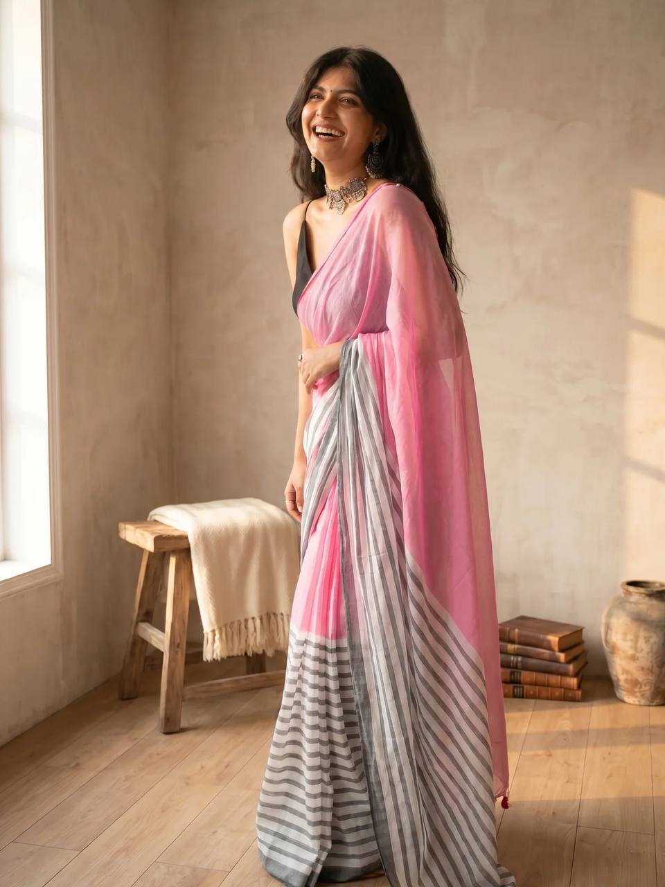 Premium Linen With Beautiful And Elegance Contrast Colour Border Digital Printed Saree