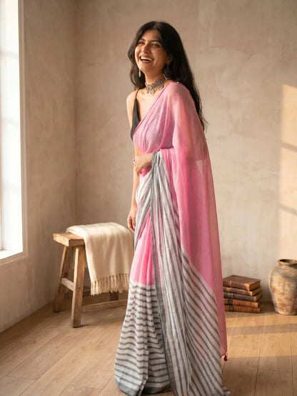 Premium Linen With Beautiful And Elegance Contrast Colour Border Digital Printed Saree