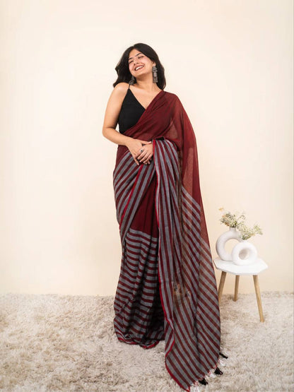Premium Linen With Beautiful And Elegance Contrast Colour Border Digital Printed Saree
