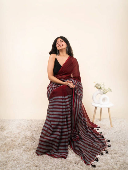 Premium Linen With Beautiful And Elegance Contrast Colour Border Digital Printed Saree