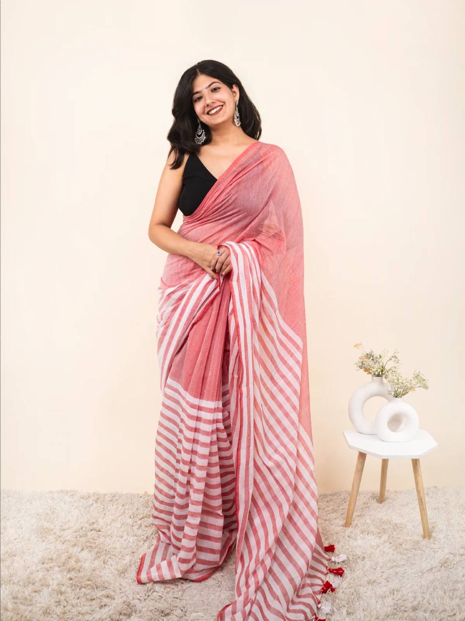 Premium Linen With Beautiful And Elegance Contrast Colour Border Digital Printed Saree