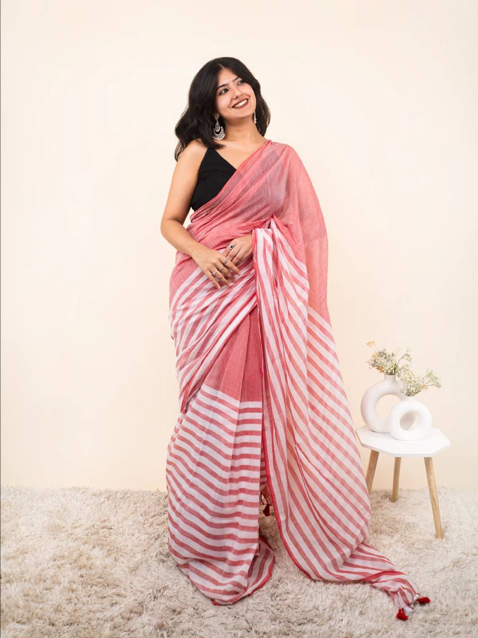 Premium Linen With Beautiful And Elegance Contrast Colour Border Digital Printed Saree