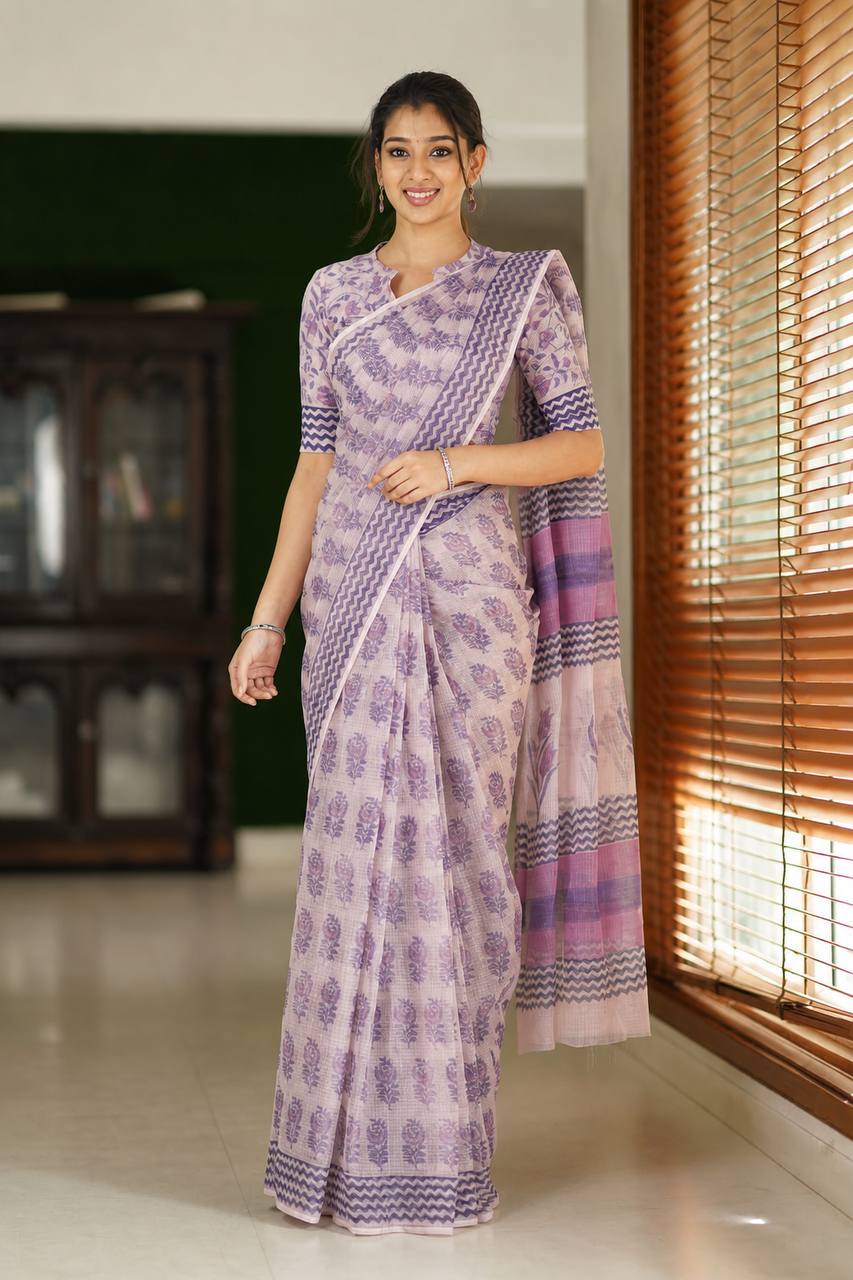 New Launching Premium Cotton Kota Check Fabric With Beautiful, Elegance Design Saree