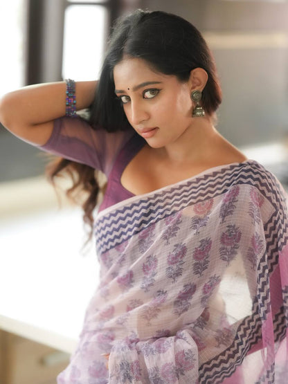 New Launching Premium Cotton Kota Check Fabric With Beautiful, Elegance Design Saree