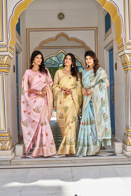 kota crishtal Heavy zecard bodar with Embroidery thread Work saree