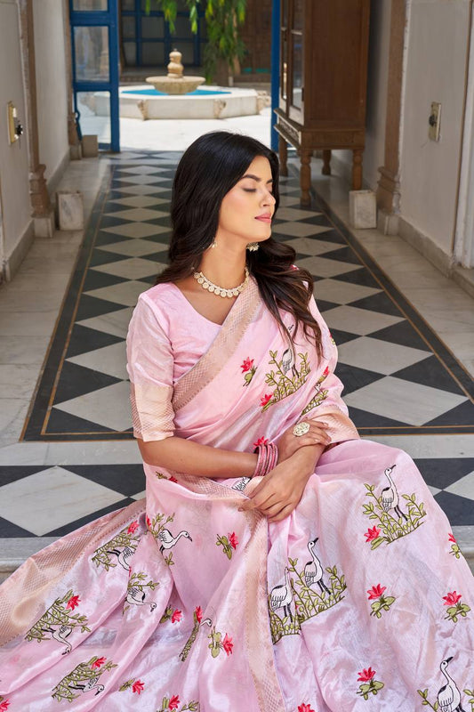 kota crishtal Heavy zecard bodar with Embroidery thread Work saree