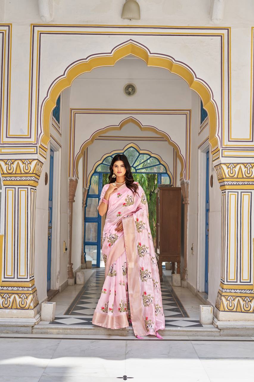 kota crishtal Heavy zecard bodar with Embroidery thread Work saree