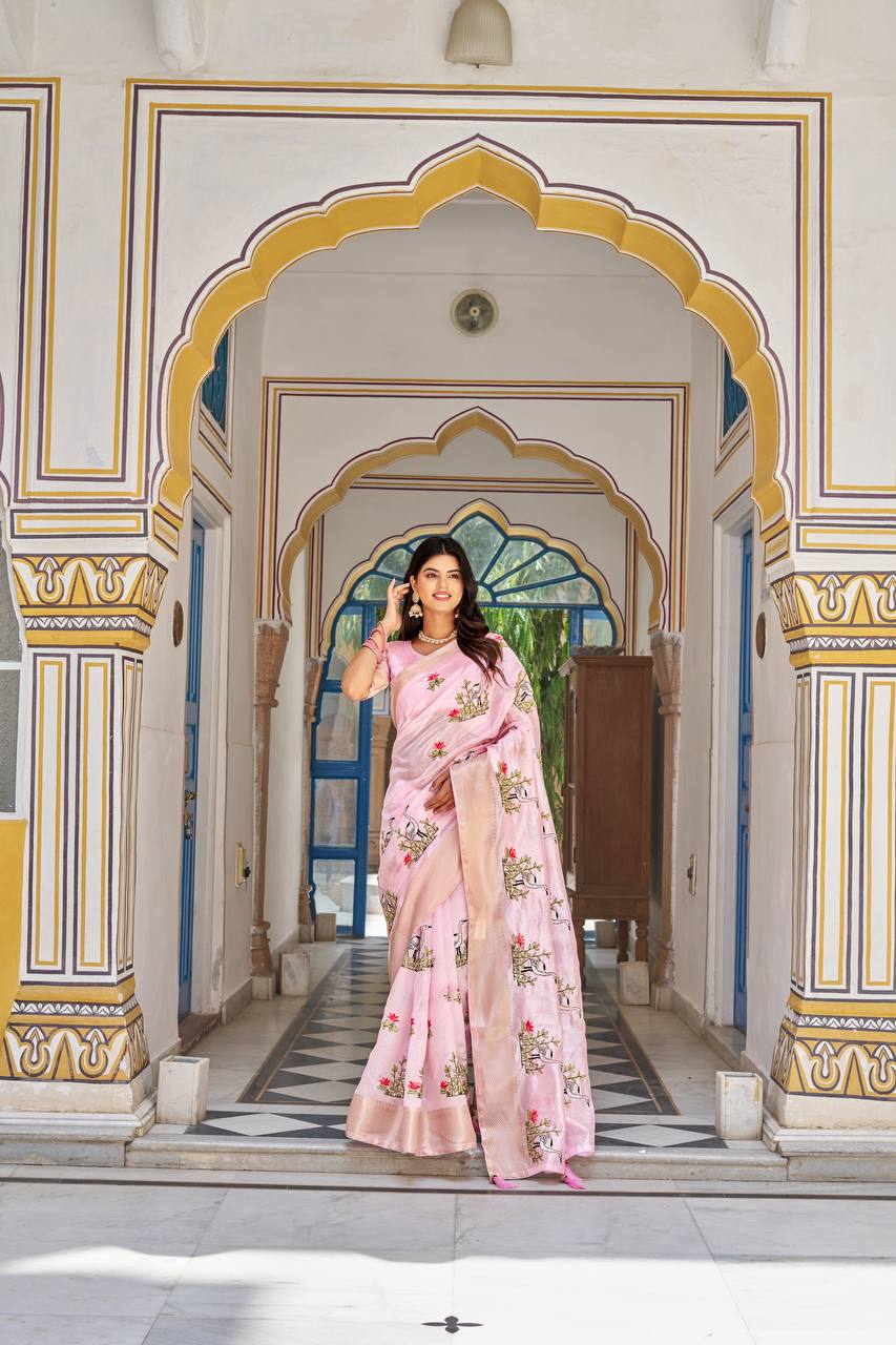 kota crishtal Heavy zecard bodar with Embroidery thread Work saree
