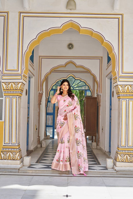 kota crishtal Heavy zecard bodar with Embroidery thread Work saree