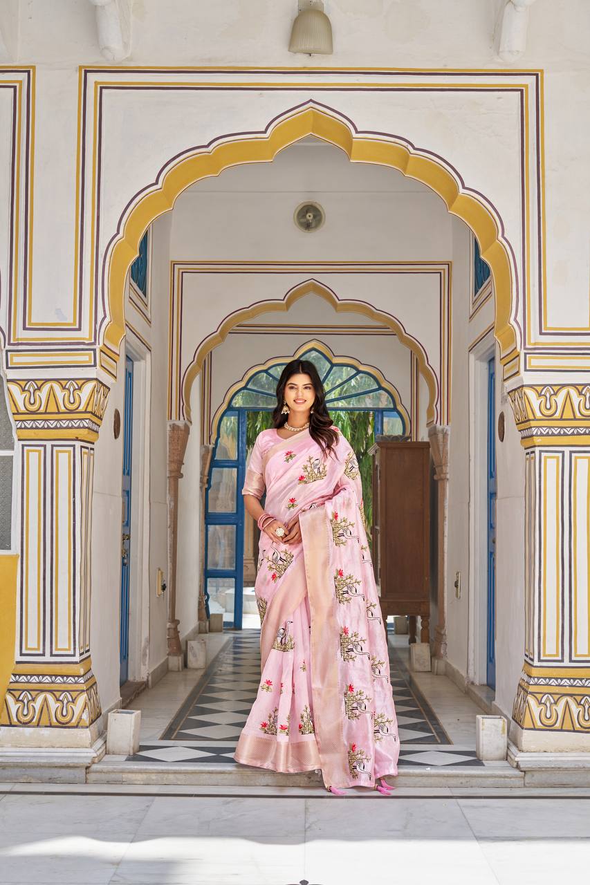 kota crishtal Heavy zecard bodar with Embroidery thread Work saree