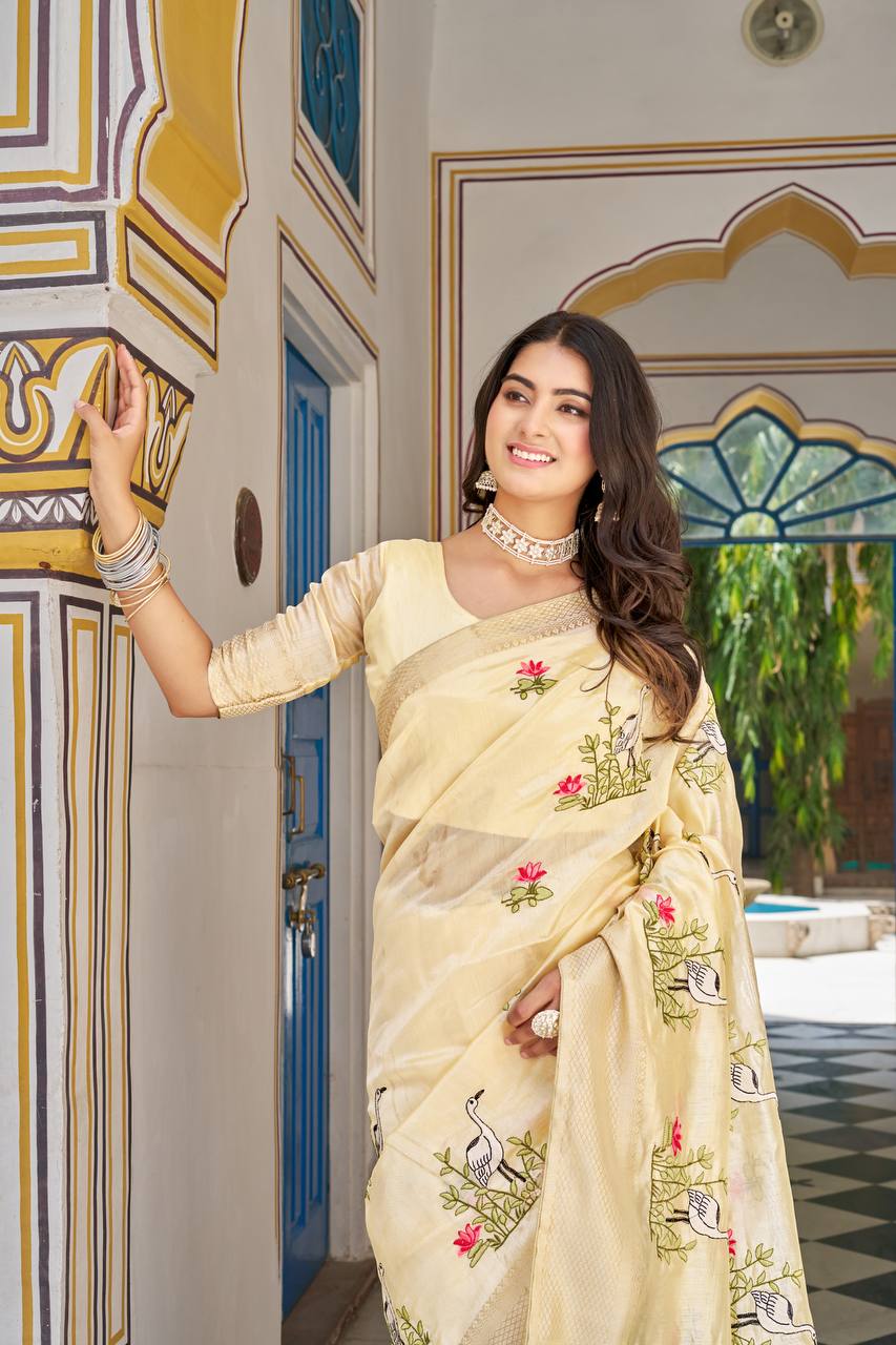 kota crishtal Heavy zecard bodar with Embroidery thread Work saree