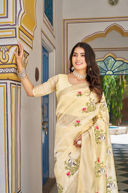 kota crishtal Heavy zecard bodar with Embroidery thread Work saree