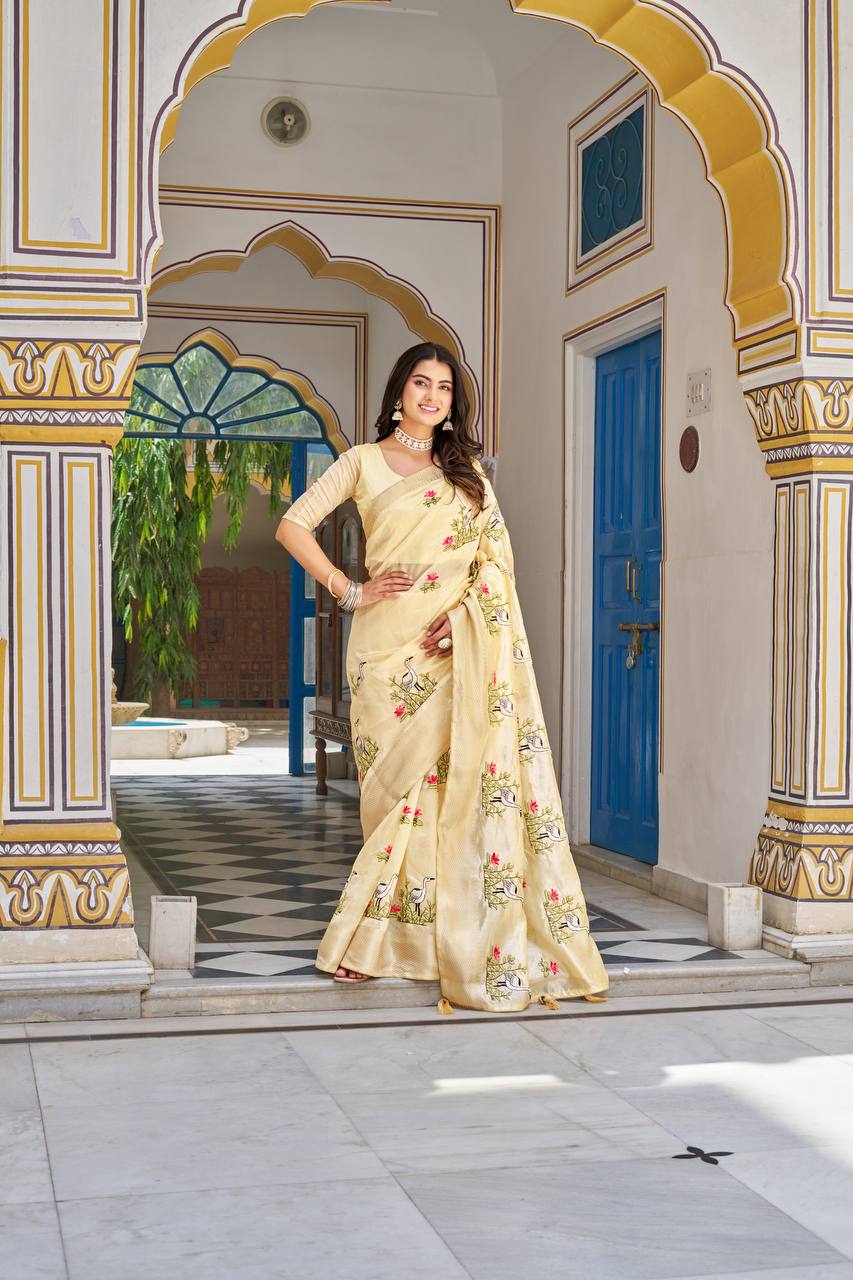 kota crishtal Heavy zecard bodar with Embroidery thread Work saree