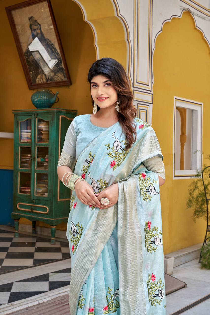 kota crishtal Heavy zecard bodar with Embroidery thread Work saree