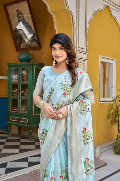 kota crishtal Heavy zecard bodar with Embroidery thread Work saree