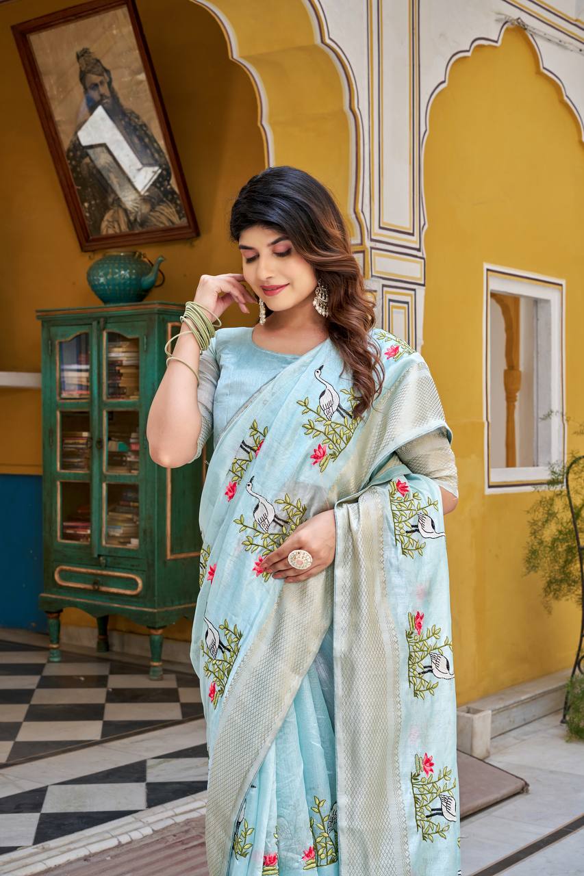 kota crishtal Heavy zecard bodar with Embroidery thread Work saree