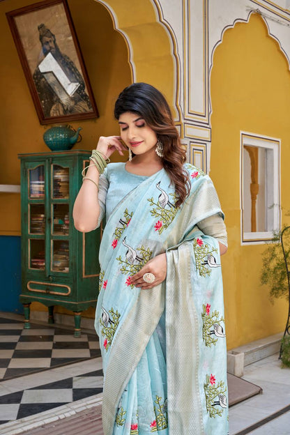 kota crishtal Heavy zecard bodar with Embroidery thread Work saree