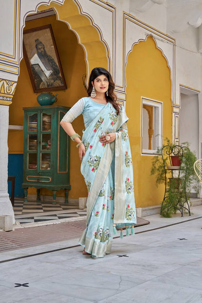 kota crishtal Heavy zecard bodar with Embroidery thread Work saree