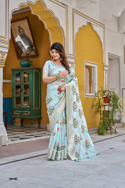 kota crishtal Heavy zecard bodar with Embroidery thread Work saree