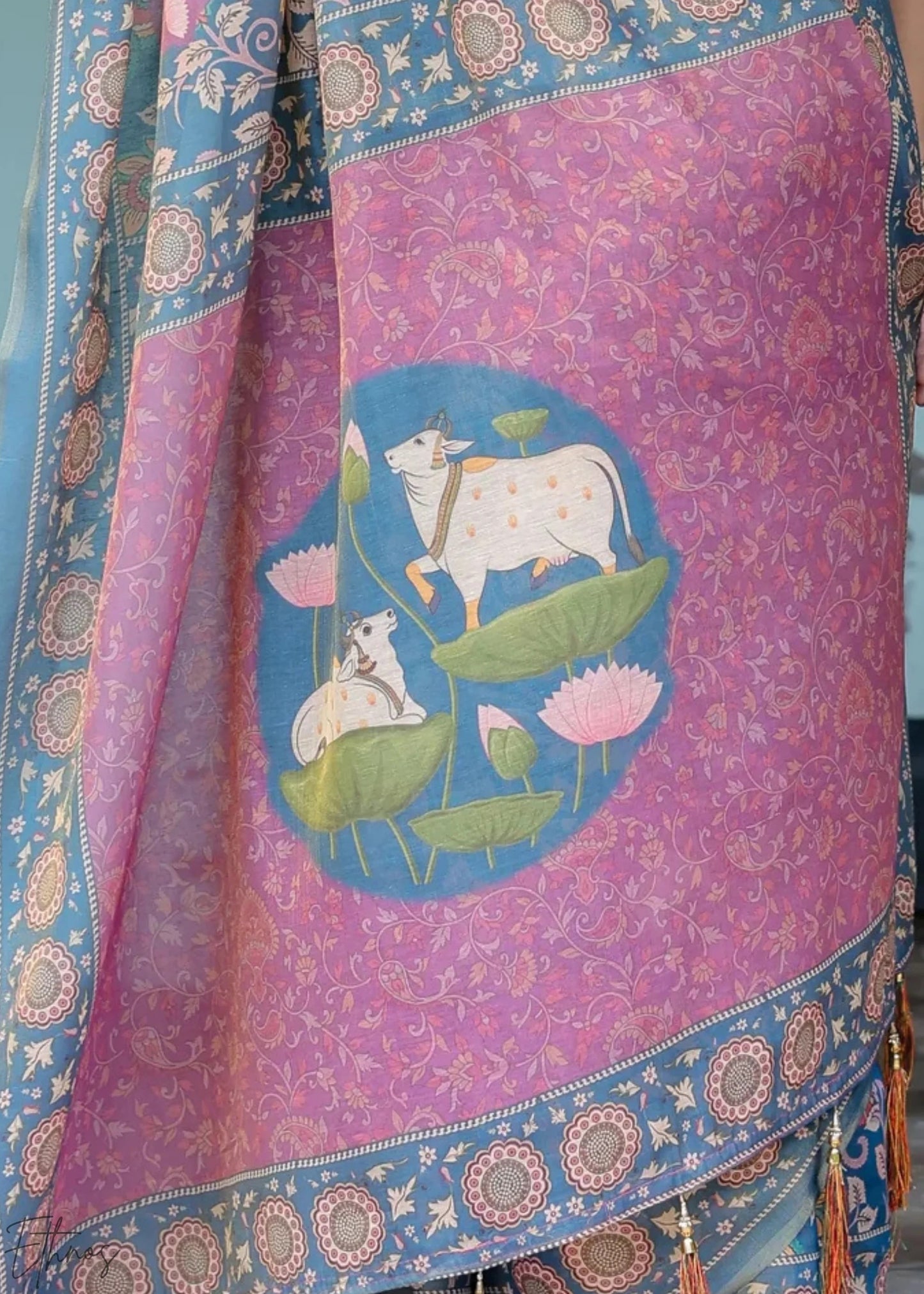 Blue Heritage Cotton Linen Saree