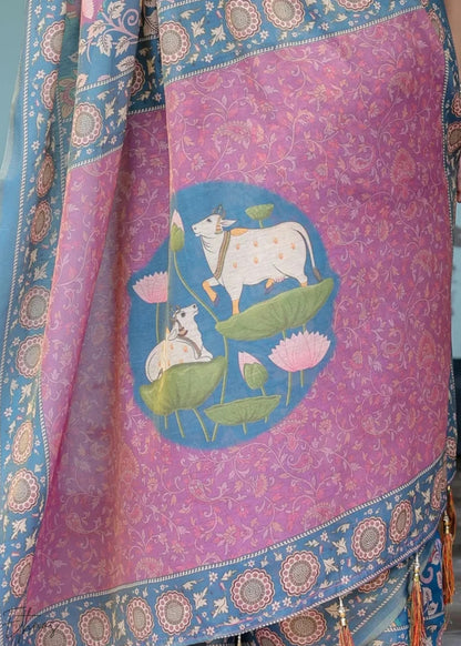 Blue Heritage Cotton Linen Saree