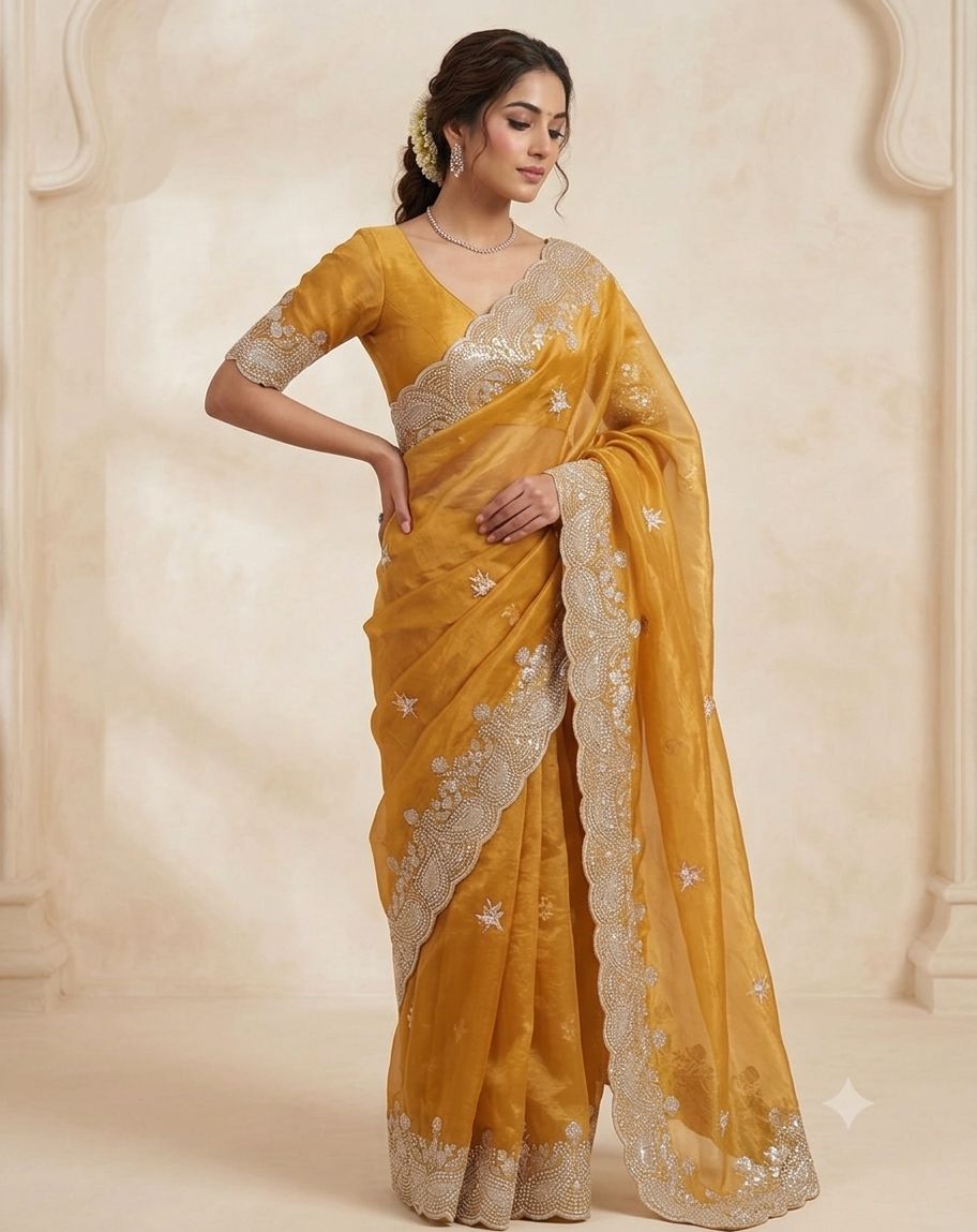new launching mat sequence work with gold zari thread embroidered work and whole sarees have multi thread butta work and Arco border work