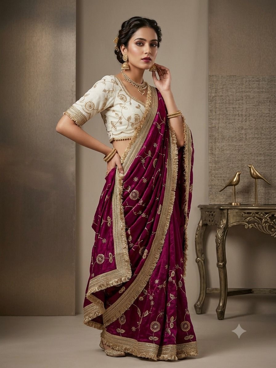 new launching c pallu birts embroidery work with ready made lace border