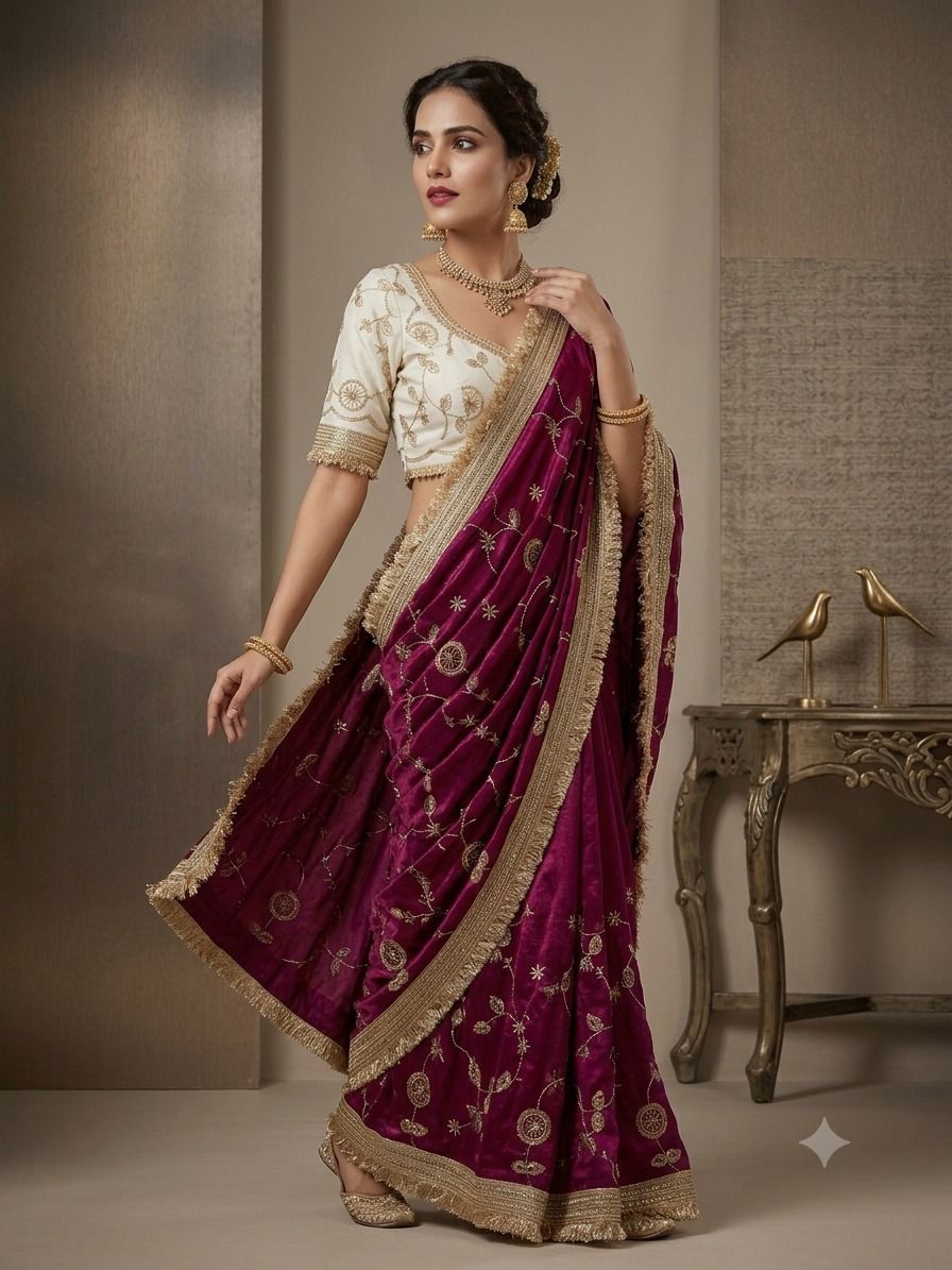 new launching c pallu birts embroidery work with ready made lace border