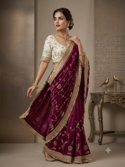 new launching c pallu birts embroidery work with ready made lace border