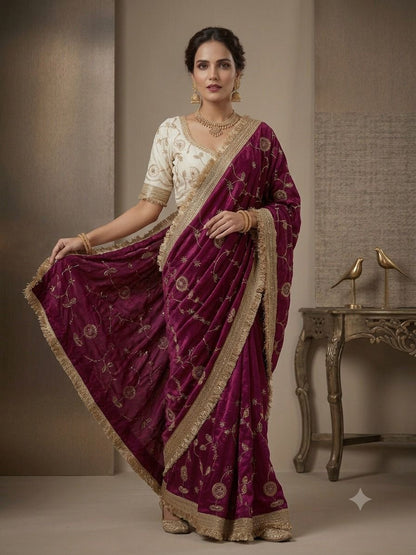 new launching c pallu birts embroidery work with ready made lace border