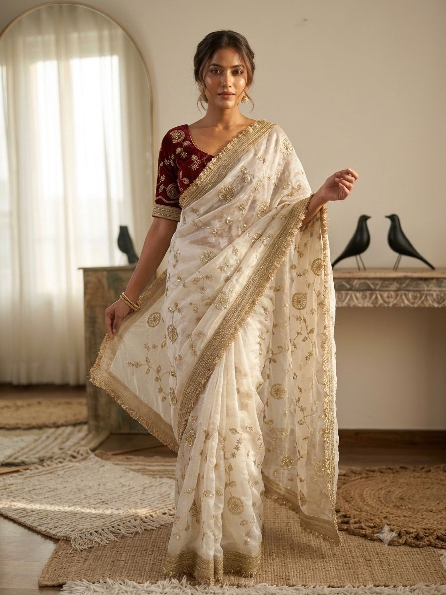 new launching c pallu birts embroidery work with ready made lace border