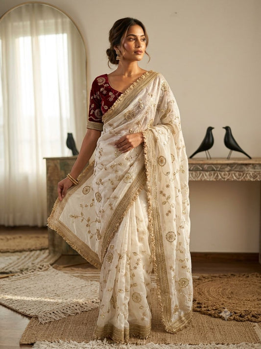 new launching c pallu birts embroidery work with ready made lace border