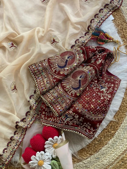 new launching ajarakh print with real mirror work and pallu fancy real diamond latkan attched and whole sarees piping   *Blouse :Running fabric with printed and mirror attched  Length:-5.50 MTR sarees and 0.90mtr