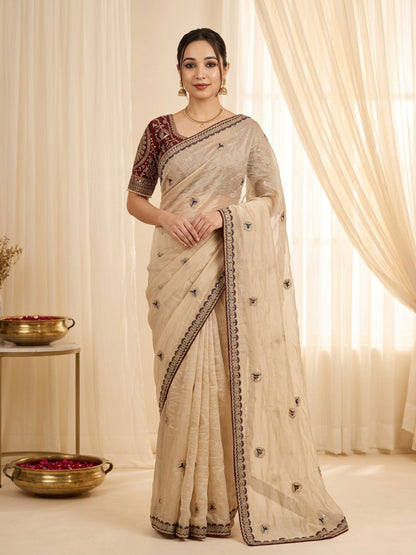 new launching ajarakh print with real mirror work and pallu fancy real diamond latkan attched and whole sarees piping   *Blouse :Running fabric with printed and mirror attched  Length:-5.50 MTR sarees and 0.90mtr