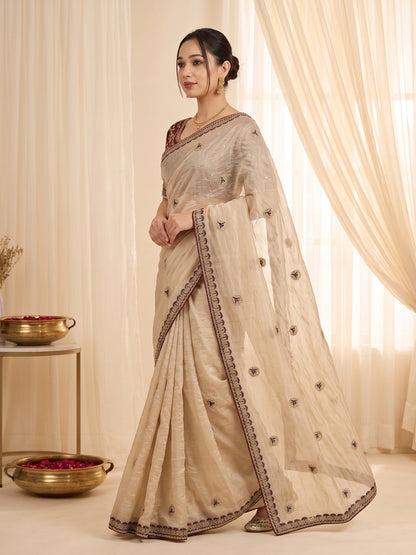 new launching ajarakh print with real mirror work and pallu fancy real diamond latkan attched and whole sarees piping   *Blouse :Running fabric with printed and mirror attched  Length:-5.50 MTR sarees and 0.90mtr