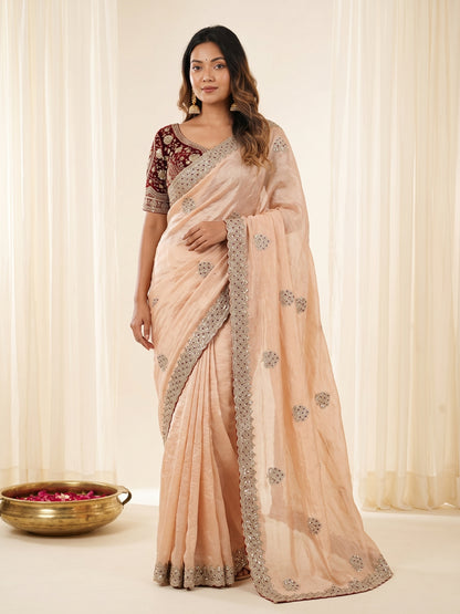 new launching c pallu embroidery work with sequences and cut work border