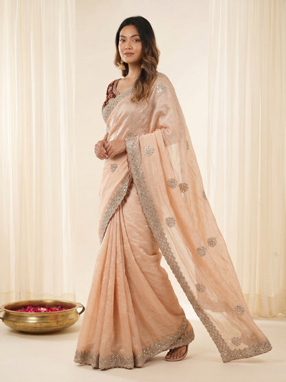 new launching c pallu embroidery work with sequences and cut work border